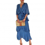 Naiste langev &scaron;ifoonist pulmak&uuml;lalise kleit volangidega poolvarrukatega impeeriumi v&ouml;&ouml;kohaga kroogetega m&auml;hiskleit V-kaelusega astmeline A-l&otilde;ikeline kleit L roosa