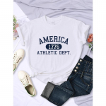 America 1776 Athletic Dept Letter T-s&auml;rk Naiste Sport Casual Crop Top Cool Hip Hop T-s&auml;rk Pehme hingav T-s&auml;rk naiste 110