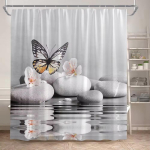 Zen Du&scaron;ikardin Looduslikud Lilled Liblik Hall Kivi Peegeldus Spa Maastik Kodu Vannitoa Sisustus Pol&uuml;esterkangas Vannikardin 220x180cm-86x70in