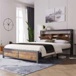 Metallvoodi - MUVOE - 140x200 cm - Peatsiin hoiuruumiga - Lamellp&otilde;hi - Kaasaegne stiil