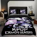 3 tk/komplekt K-Pop voodipesukomplekt Demon Hunters V&auml;rviline tr&uuml;kk Pol&uuml;ester &Uuml;li&otilde;pilaste &uuml;hiselamu Voodilina Tekikott Laste kingitus Kodutekstiil 135x200cm