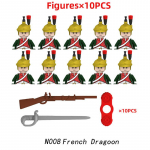 10 tk Napoleoni s&otilde;dade s&otilde;jav&auml;elased ehitusklotsid WW2 minifiguurid Prantsuse Briti fusiljeer p&uuml;ssid relvad m&auml;nguasjad lastele