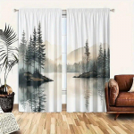 2 tk - J&auml;rve&auml;&auml;rse maastiku mustriga tr&uuml;kitud kardinad, torukinnitusega kardinad, kodu kaunistamine, toa kaunistamine 14Wx39L(35x100CM)x2&Rod Pocket