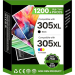Cartouches d'encre - 305XL - Noir et Couleur - Compatible HP DeskJet et Envy - Rendement 650/430 pages