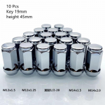 Key 19mm Lug Nuts 45mm height m12x1.25, m12x1.5 , m14x1.5 , m14x2,1/2 -20,Thread Cone Seat Car Wheel Nuts Sliver 10 Pcs M12x1.25