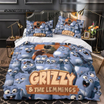 Uus Uus Populaarne Grizzy Ja Lemmingud Voodipesukomplekt &Uuml;he Twin T&auml;is Kuninganna Kuningas Suuruses Voodikomplekt T&auml;iskasvanu Laste Magamistoa Tekikoti Komplekt 3 AU Double(180*210cm)3pcs
