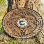 Keskaegne Viking Shield, Hundiga nikerdatud kohandatud viikingikilp, puidust seinakaunistused Viking Gift Battle Ready Round Shield, Viking Cosplay Shield