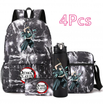 4 tk/komplekt Anime Demon Slayer tr&uuml;kitud seljakott 750 ml veepudeliga teismelisele &otilde;pilasele t&uuml;drukule poisile suur mahutavus veekindel koolikott kingitus