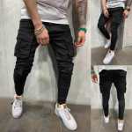 Meeste mood Solid Denim P&uuml;ksid Distressed Teksad Pikad P&uuml;ksid T&auml;navar&otilde;ivad S must