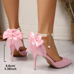 Elegantne Roosa K&otilde;rge Kontsaga Sandaal Naistele Liblikukujuline Kaunistus Terava Ninaga Peosandaalid Naine P&auml;rliga Ankelpandlaga Kitsa Kontsaga Sandaalid 36 roosa