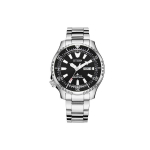 Citizen Eco-Drive Seeria Pufferfish Sukeldujad 200M Veekindel Mehaaniline Liikumine Roostevabast Terasest Rihm 44mm Must sihver Unisex kellad NY0130-83E Regular Watch Box,Black Dial