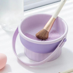 Meigipintslite puhastuskauss Ilumuna puhastust&ouml;&ouml;riist Hoiustamiskomplekt Pintsel Puuderpadi Kuivpuhastus Silikoonist kuivatusrest fuksia