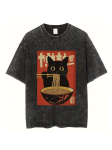 Kassiga tr&uuml;kitud T-s&auml;rk Lamian nuudlite s&ouml;&ouml;miseks Jaapani stiilis &Uuml;mmarguse kaelusega Street T-s&auml;rk Retro pestud must T-s&auml;rk Unisex T-s&auml;rk M black