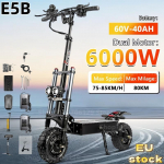 TOURSOR E5B Kokkupandav Elektriroller T&auml;iskasvanutele 6000W Mootor 85km/h Kiirus 120km S&otilde;iduulatus 60V40AH Aku 11-tollised Maastikurehvid 6000W-60V-40AH-E5B-/