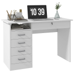 Moodne kirjutuslaud 5 sahtliga, suur lauaplaat, 1 avatud riiul, lukustatav sahtel, 110 x 50 x 76cm, Valge 110 x 50 x 76 cm