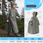 Laste vihmamantel &otilde;pilastele, Pikk t&auml;ispikkuses vihmamantel suurematele lastele, Veekindel v&auml;li-poncho suure seljakoti avaga 3XL kuld/must