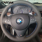 T&auml;ismust Nahast Autojuhtimiskangi Kate Pehme Nahast Punutis BMW E81 E90 Pack M Sport M3 E91 E92 E93 E87 E82 E88 X1 E84 jaoks black thread gray