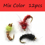 12tk Deep Brassie Black Red Gold Midges / Chironomids Buzzers Bead Head Nymphs Flies L&otilde;heforelli k&auml;rbsep&uuml;&uuml;gi landid #16 punane