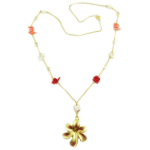 Les Tr&eacute;sors De Lily [Q5614] - K&auml;sitsi valmistatud pikk kaelakee 'Cl&eacute;opatra' roosa punane kuld (lill) - 90 cm - 5 cm Heleroosa