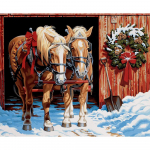 5d diy Diamond Painting T&auml;is&uuml;mmargune j&otilde;uluaegne talvepilt hobuse ristpistes 20X30CM