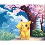 T&auml;ielik 5D isetehtud teemantmaal Pikachu kirsipuu all teemanttikandid t&auml;ispistes ristpistes kodukaunistus k&auml;sitsi valmistatud kingitus 20x30cm