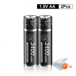PALO AA 1,5 V liitium-ioon akud 3400 mWh laetav aku liitium-ioonaku laadija 1,5 V AA liitiumaku taskulambi m&auml;nguauto aku jaoks 2PCS must