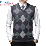 Cozy Up Pullover teemantmustriga kampsun V-kaelusega kootud vest meestele villane varrukateta vabaaja meeste kootud vest suured suurused XXL gray