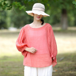 Johnature kevade &uuml;hev&auml;rvilised lahtised linased naiste s&auml;rgid Vintage Nine Quarter Lantern varrukatega &otilde;hukesed naiste pluusid One Size sinine