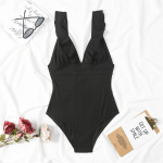 6 v&auml;rvi volangidega V-kaelusega naiste ujumisriided, &uuml;hes t&uuml;kis naiste ujumistrikoo, pitsitud seljataga Monokini supelkost&uuml;&uuml;m, ujumisriided S must