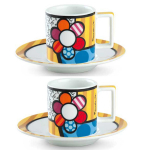 Britto [A3606] &ndash; 2 mitmev&auml;rvilise Britto keraamilise kohvitassi komplekt (Lill) - 6x6 cm mitmev&auml;rviline