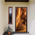 Pruun uksekleebis Vin&uuml;&uuml;l Dekoratiivuksed Puidutera 3D Jalutusk&auml;igu maastik Kleeptapeet Ukse terasest esik&uuml;lje kleebised 90x200cm(cut 2 pcs)