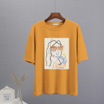 Shellsuning Vintage Abstraktsed tr&uuml;kitud T-s&auml;rgid Naiste Lahtised Trendikas Esteetilised Graafilised T-s&auml;rgid Naiste Suvised O kaelaga puuvillased naiste topid M kollane