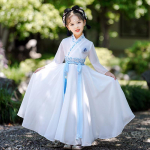 T&uuml;druk Hanfu iidne kost&uuml;&uuml;m lapsed Hiina stiilis v&auml;ikese t&uuml;druku kleit Tang kleit printsessi seelik rahvariided lapsed S valge