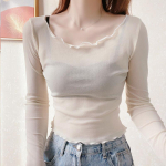 Ruffle Collar v&otilde;rgust T-s&auml;rk naiste &otilde;huke pits Seksikas hingav pullover, l&uuml;hike pealmine p&auml;ikesekaitsekreem Mitmek&uuml;lgne mugav pluus S valge