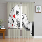 Diamonds Spades Hearts Poker T&uuml;ll Voile kardinad magamistoa aknakardinad elutuppa L&auml;bipaistvad kardinad Organza kardinad 1 PCS W100XH250cm