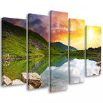 Viieosalise pildiga l&otilde;uenditr&uuml;kk Sunset Landscape Lake 100x70 roheline