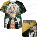 Lastele m&otilde;eldud Jaapani anime Demon Slayer 3D prinditud topid/p&uuml;ksid/&uuml;likonnad, t&uuml;drukud, Kimetsu No Yaiba Tomioka Giyuu multifilmi graafilised s&auml;rgid l&uuml;hikeste p&uuml;kste komplekt 140