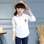 Teismeliste koolis&auml;rk t&uuml;drukule, pluus Puuvillane valge pikkade varrukatega multifilm tikitud topid Kevad-s&uuml;gis lasteriided 120