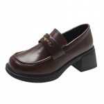 Naiste paksud k&otilde;rge kontsaga vintage nahast paksu tallaga kingad ja Briti stiilis kingad 35 must