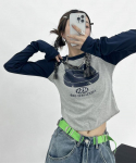 Vintage Y2K Patchwork Rohelised T-s&auml;rgid Naiste Hipi T&auml;navar&otilde;ivad Pikkade varrukatega T-s&auml;rgid Naiste Kpop Retro S&uuml;gis Crop Topid S tumesinine v&auml;rv