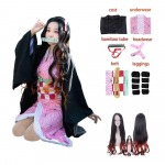 T&auml;iskasvanud naised Anime deemonite tapja Kamado Nezuko Cosplay parukas pikk lokkis kost&uuml;&uuml;m kimono kost&uuml;&uuml;m riided lapsed t&uuml;drukud 150cm