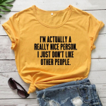 Ma olen tegelikult v&auml;ga kena inimene T-s&auml;rk Casual Unisex l&uuml;hikeste varrukatega slogan T-s&auml;rk Naljakas naiste hipsteri grunge top T-s&auml;rk S roosa