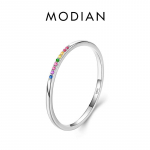 Modian New Real 925 Sterling Silver Trendikas Rainbow CZ Virnastatavad v&auml;rvilised s&otilde;rmused naistele Naiste pulmaavalduse ehted 5 h&otilde;be