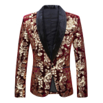 PYJTRL meeste moe sametine kuldne l&auml;ikiv litritega lillemustriga &uuml;likond jakk Slim Fit bleiser XXXL kuld/punane