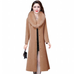 Moekas ema talvine pikk villane mantel Elegantne daami avar mantel XL