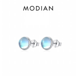 Modian 925 Sterling Silver &uuml;mmargune peen kuukivi 4 5 6 MM plaatinaga kaetud v&otilde;luvad k&otilde;rvaklapid naistele Ehted 5MM