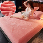 2024. aasta talvine soe korallifliisist voodilina, elastne madratsikaitse, paarile 2 inimesele Luksuslik kaheinimesevoodi voodilina 150/180 Bed sheet (90x200x25cm) roosa