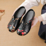 Johnature etnilises stiilis tr&uuml;kitud ehtsast nahast slaidid naiste mitmek&uuml;lgsed k&auml;sitsi valmistatud madala kontsaga sussid 40 must