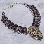 Natural asteroid jasper, Amethyst 925 Sterling Silver Gift Necklace 18 V5c67