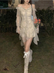 2024. aasta suvine pikkade varrukatega lilleline haldjakleit naisele rannas elegantne peo minikleidid vabaaja vintage &uuml;hes t&uuml;kis Korea moodne kleit S